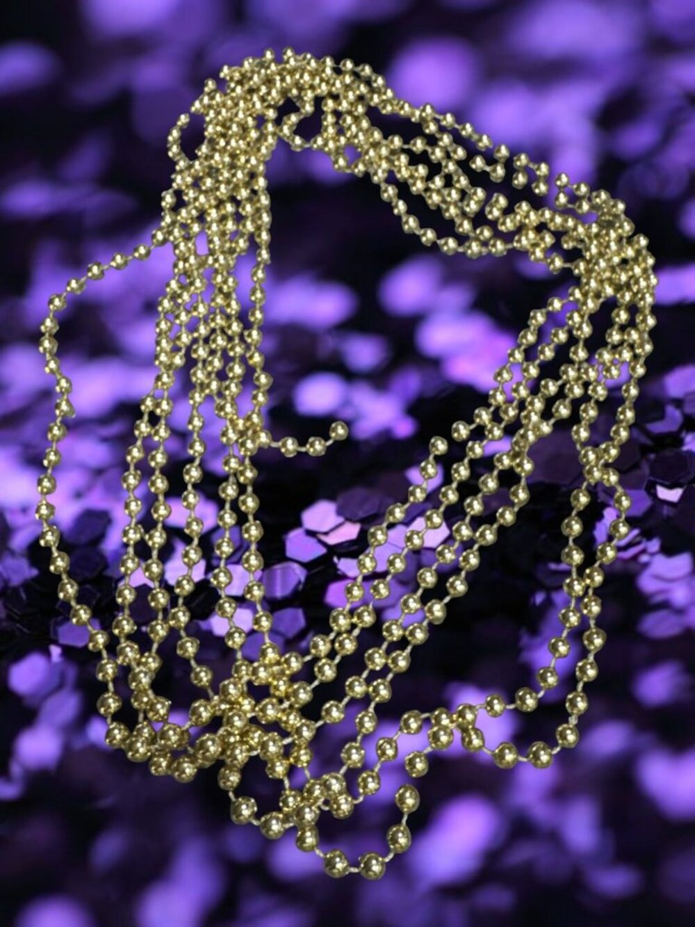 Gold Beaded Necklace Strand 210 inches for Events Decorations & Costumes